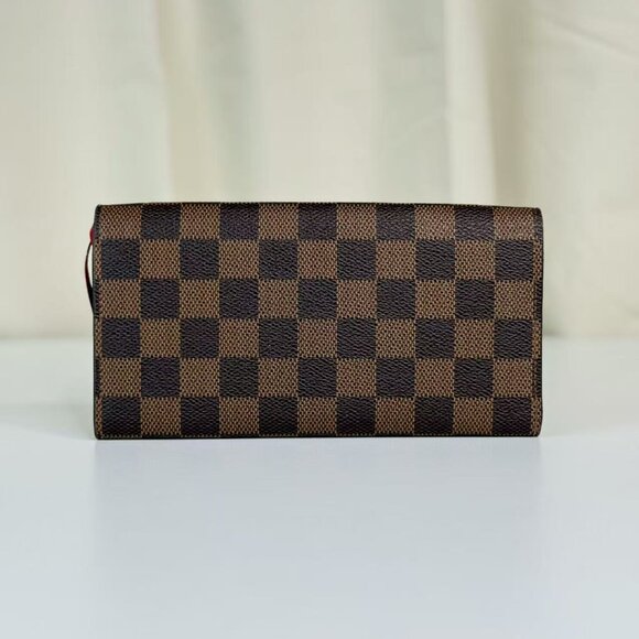 Louis Vuitton Damier Ebene Wallet with Red Button Classic Checkered Desiign - Picture 2 of 7
